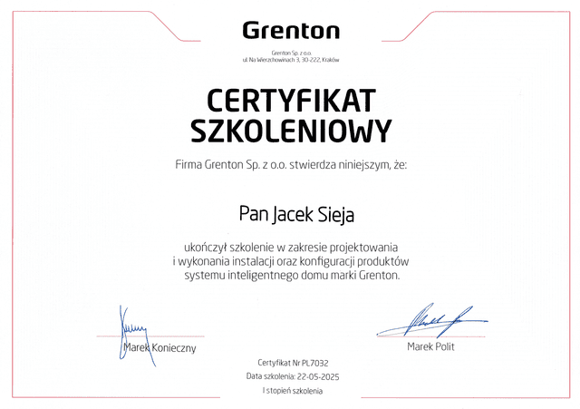 Certyfikat Grenton