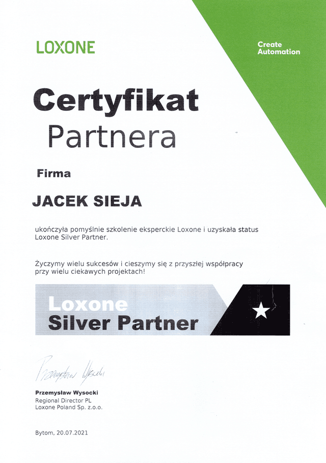 Certyfikat Loxone