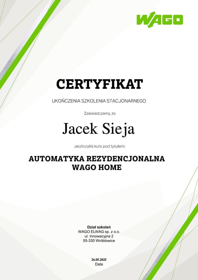 Certyfikat Wago